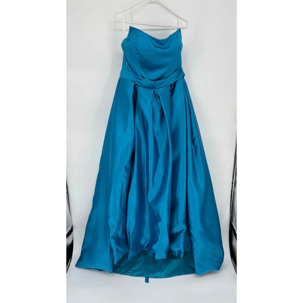 New MllesReve Blue Strapless Satin Prom Dress 16W Ball Gown - Picture 2 of 7